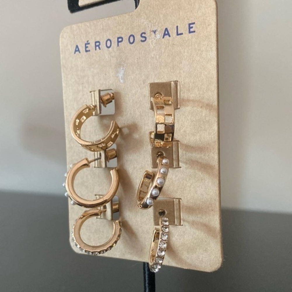 Aeropostale Gold Crystal Embellished Hoop Earrings